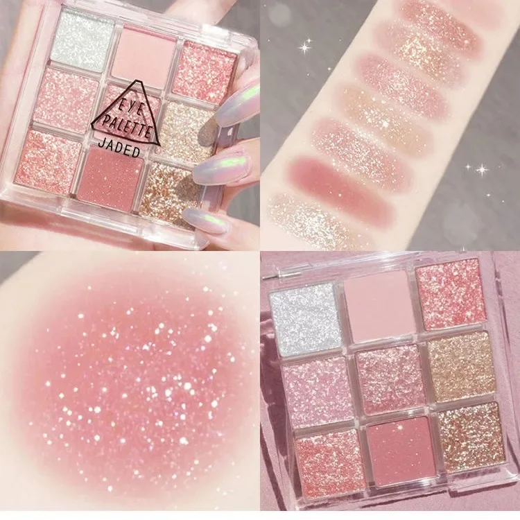 Snowflake Eyeshadow Palette อายแชโดว์ Glitter 9 สีโพลาไรเซชัน Flash Highlighter Brighten อายแชโดว์เงาแต่งหน้าอายแชโดว์