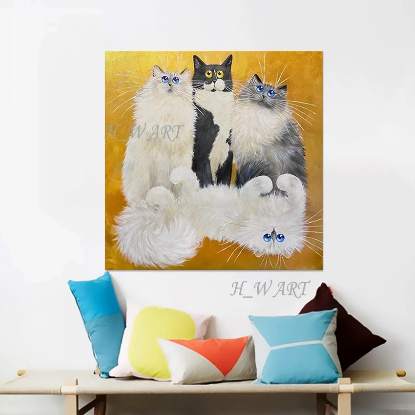 غرفة النوم الحديثة الديكور صورة غير المؤطرة الفني كبير الحجم القط الحيوان اللوحات الزيتية قماش مجردة تصميم الفن جدار