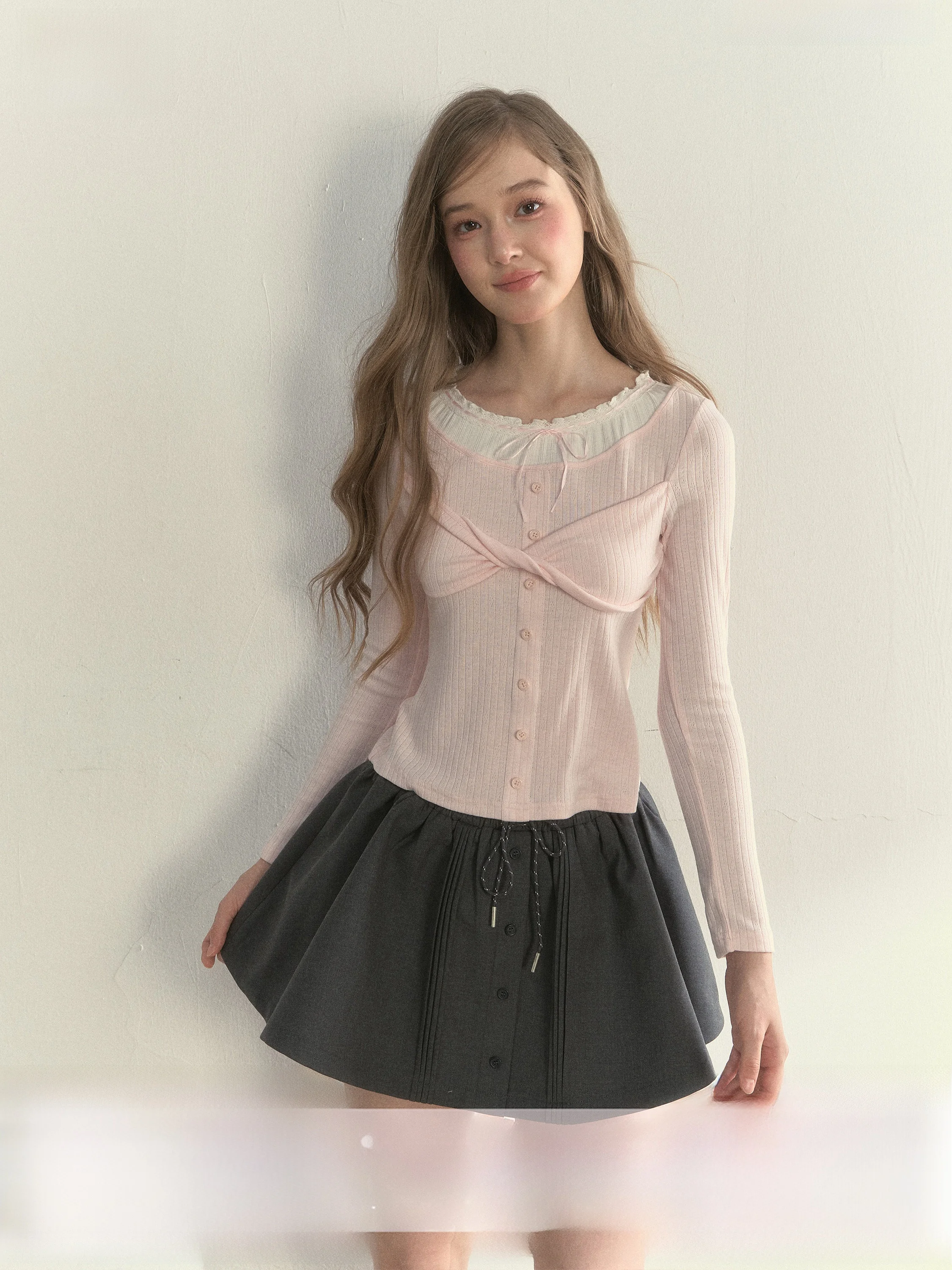 

SunsetPark Long Sve Knitted T-irt Knot Design Patchwork College Sle Polyester Spandex Blend round Ne Top