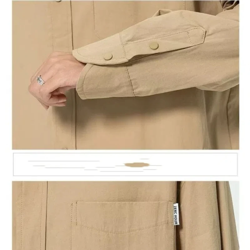 Japanese 2024 Spring and Autumn Men's New Splicing Square Collar Button Pocket Fashion Solid Color Loose Versatile Casual Shirts