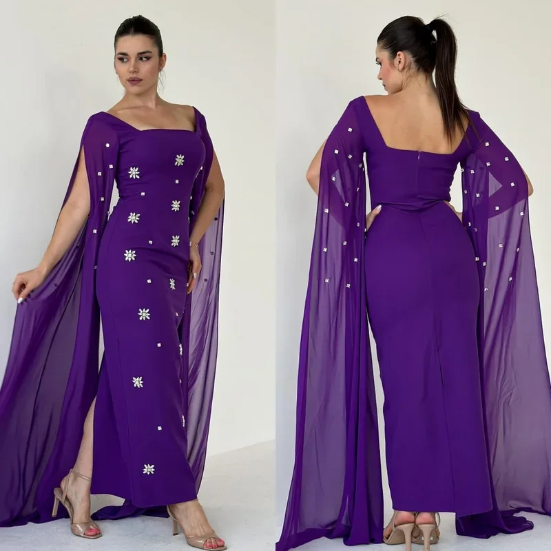 Abiti midi con scollo quadrato dritto con paillettes pieghettate con strass in jersey elegante squisito personalizzato Abiti da cerimonia su misura Classici