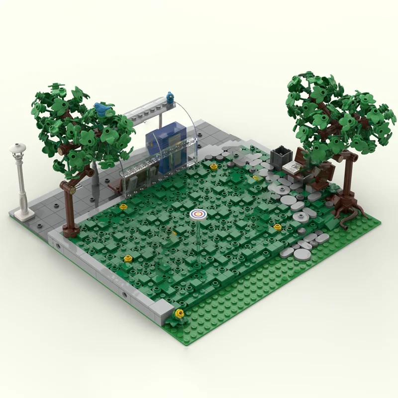 Model budynku miejskiego Moc cegły budowlane modułowe gry na trawnik Frisbee Model technologia modułowe bloki prezenty zabawki zestawy DIY montaż