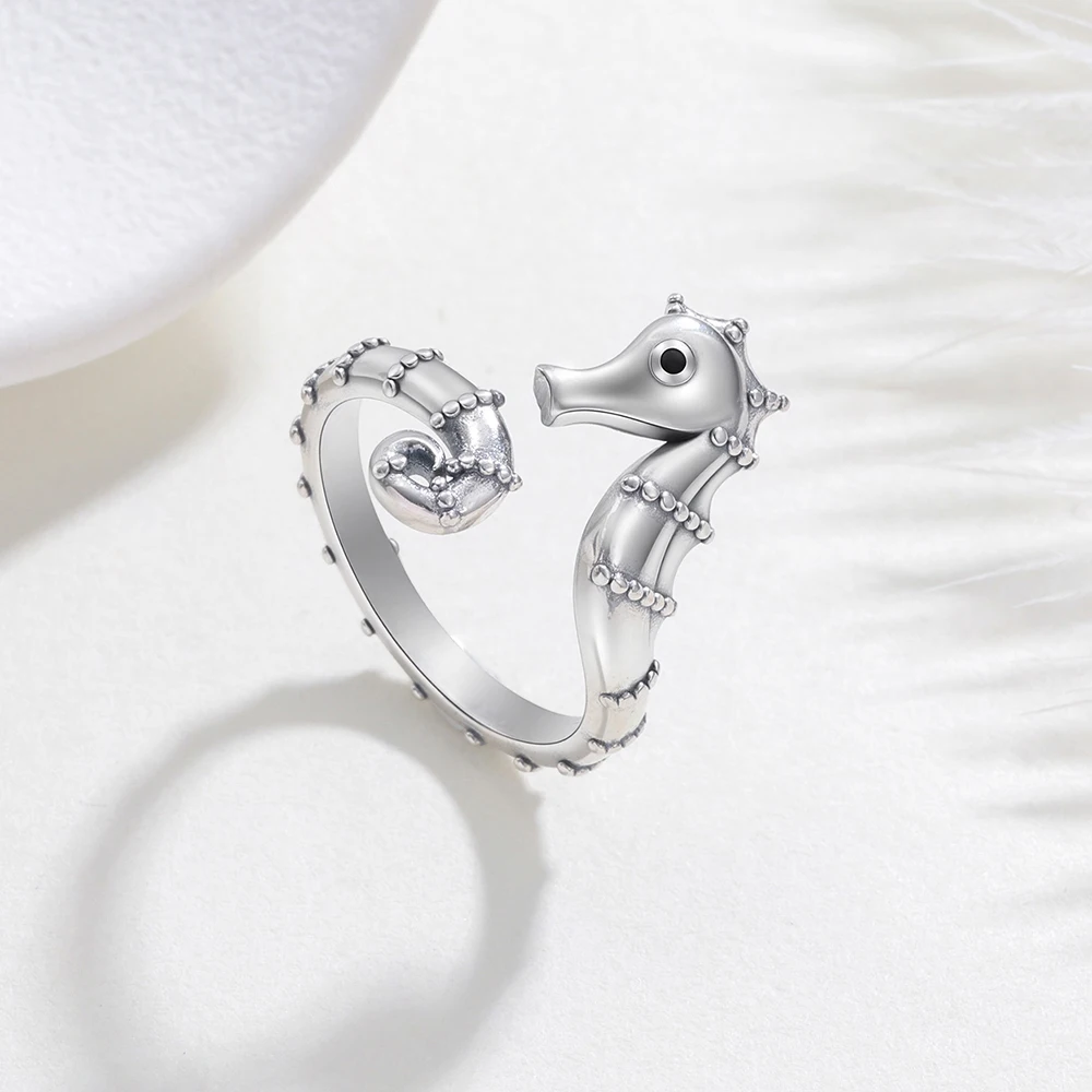 New Original S925 Sterling Silver Seahorse Opening Ring For Jewelry Making Accessories Elegant Fashion Perfect Mother's Day Gift