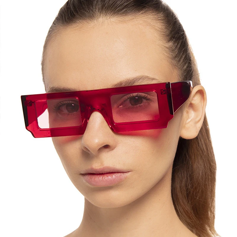 SO&EI Ins Popular Fashion Square Sunglasses Women Vintage Candy Color Eyewear Men Trending Rivets Sun Glasses Shades UV400