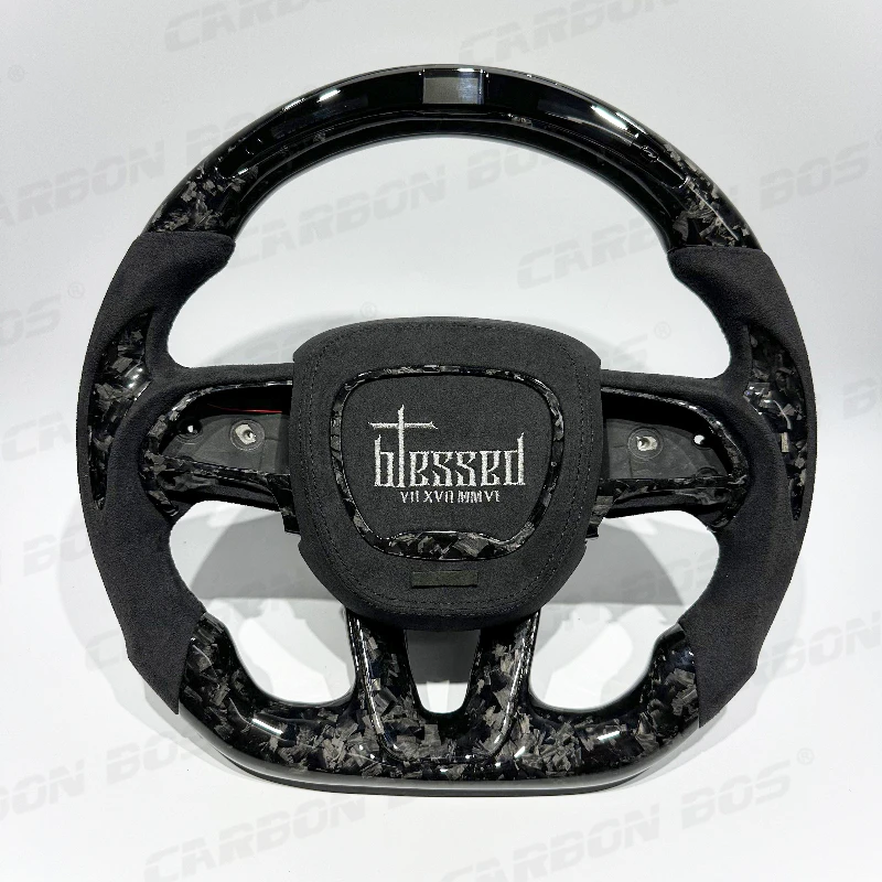 

Carbon Bos For Dodge Challenger Charger RT Black Carbon Fiber Steering Wheel With LED Carbon Fiber Trim For Dodge Design Hot