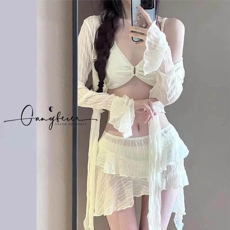 

Купальники и женские бикини для похудения и закрытия живота, комплект из четырех предметов, сексуальный раздельный комплект для отпуска, горячая весна-зима