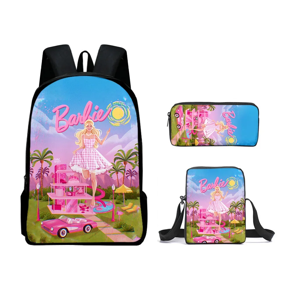 

MINISO New Barbie Peripheral Movie Student School Bag Backpack Shoulder Bag Pencil Case Backpack Three-piece Set