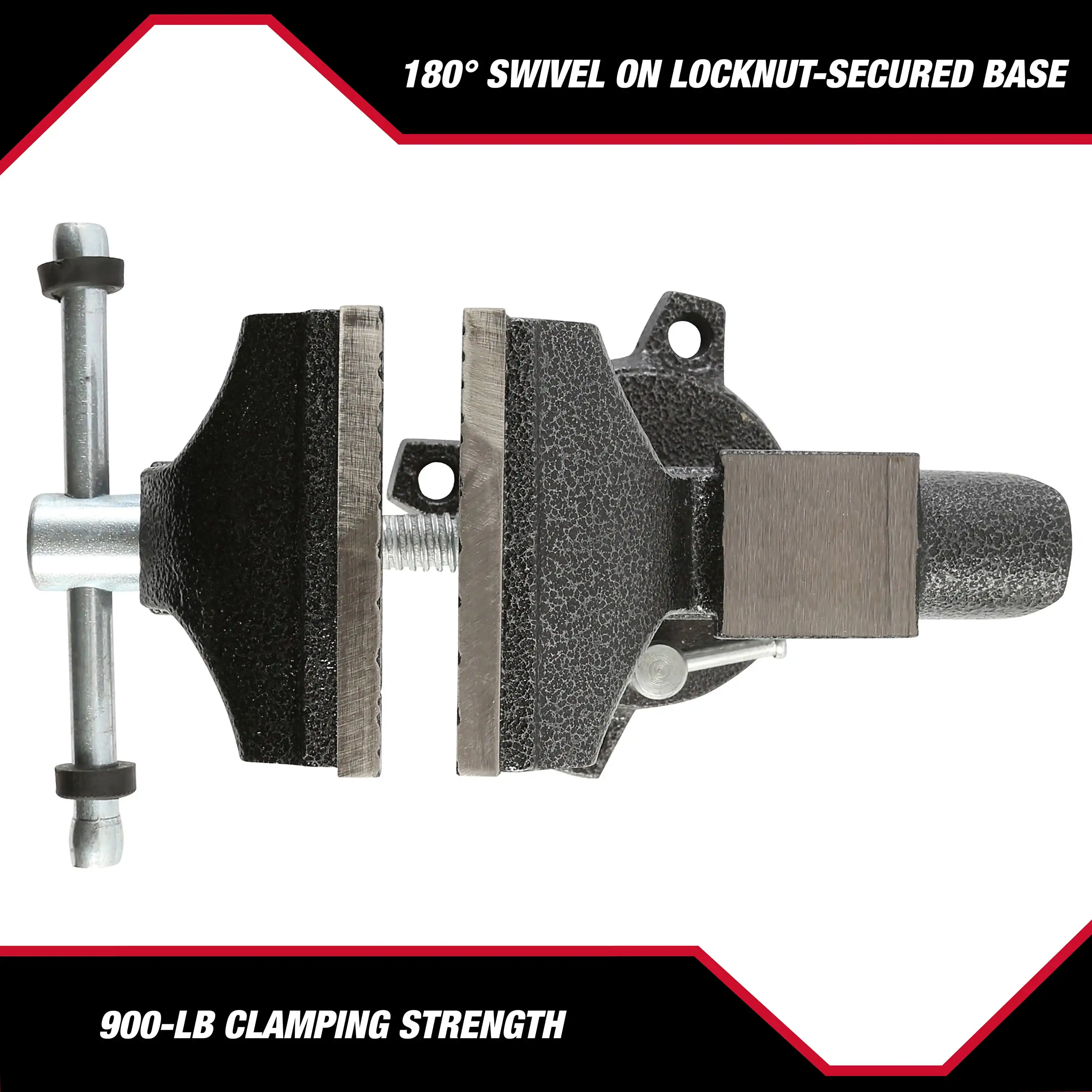 Morsa da banco per carichi leggeri da 3-1/2 pollici, base con chiodatura girevole a 180 gradi
