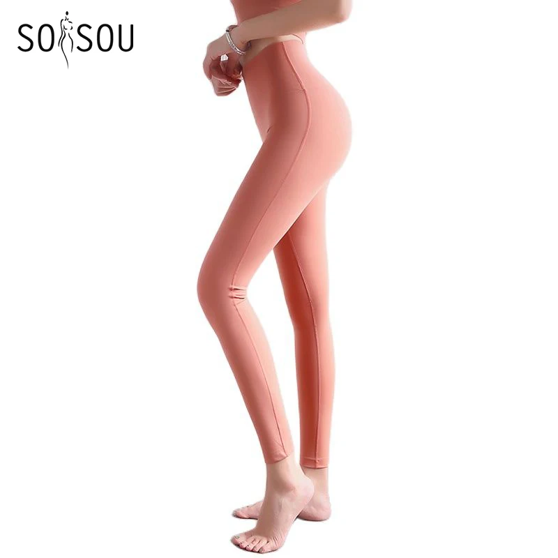 SOISOU Nylon Tights Leggings Women\'s Pants Elastic Sexy High Waist No Embarrassment Line Sports Yoga Pants Woman Gym Clothes