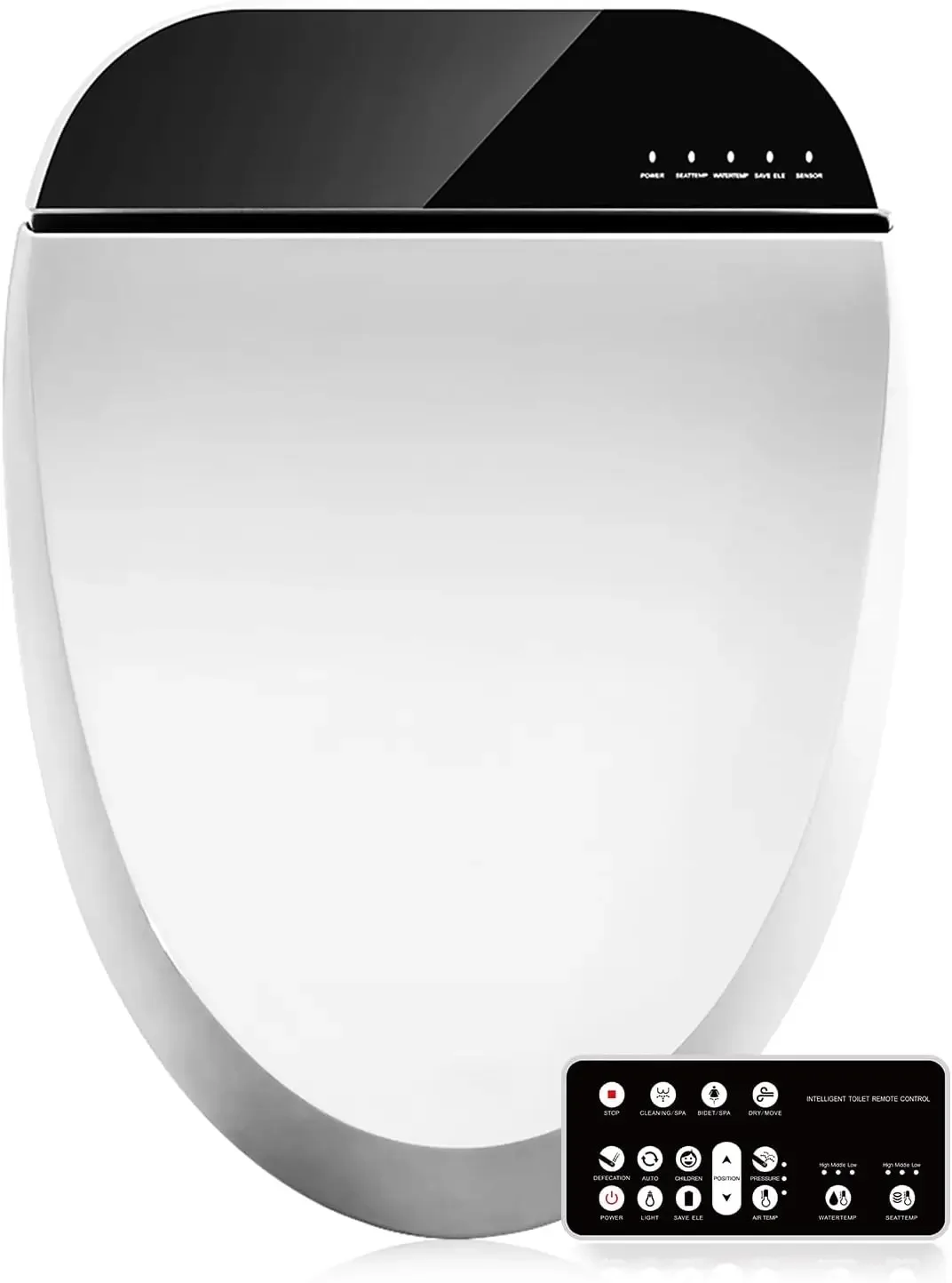 Endless Warm Water, Electric Bidet Smart Toilet Seat,Rear and Front Wash, LED Light, Quiet Operation, Black