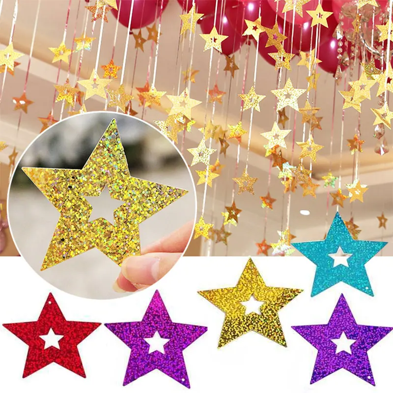 

100pcs Bling Shiny Star Paperboard Cards Balloons Pendant Ribbon Wedding Balloon Decoration Party ballon accessiories Supplies
