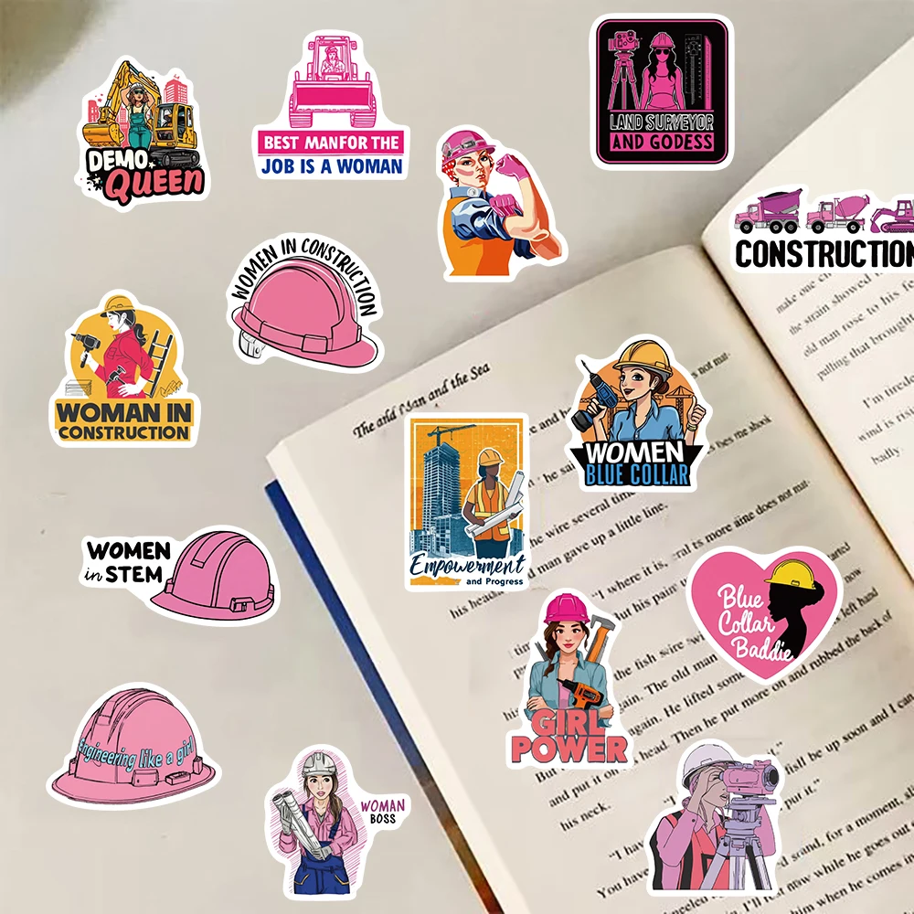50PCS Female Safety Helmet Stickers Laptop Graffiti Stationery Colorful Scrapbooking Phone Kraft Paper Wall Room Bar Decor