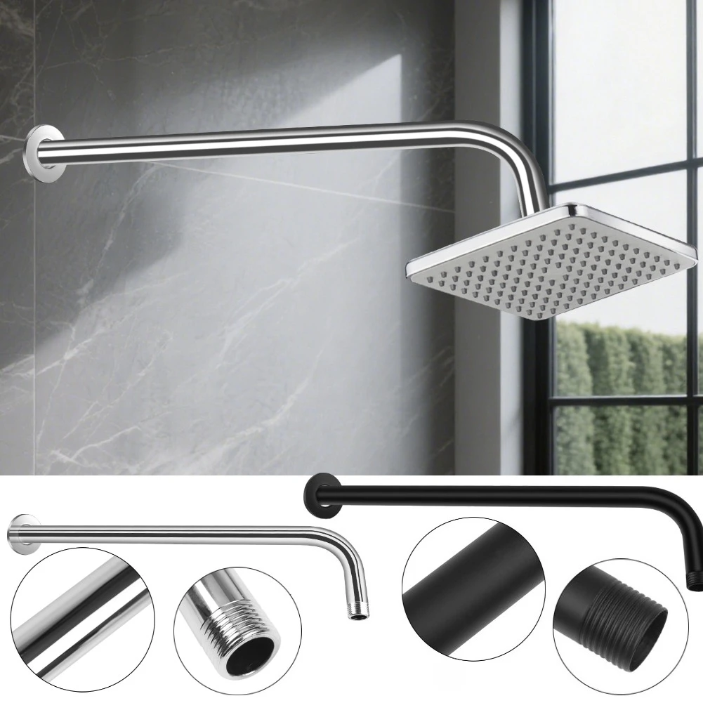

40cm/30cm Shower Arm Wall-Mounted Rain Shower Head Sliver Black Stainless Steel Rainfall Extend Pipe Tube Shower Holder Base