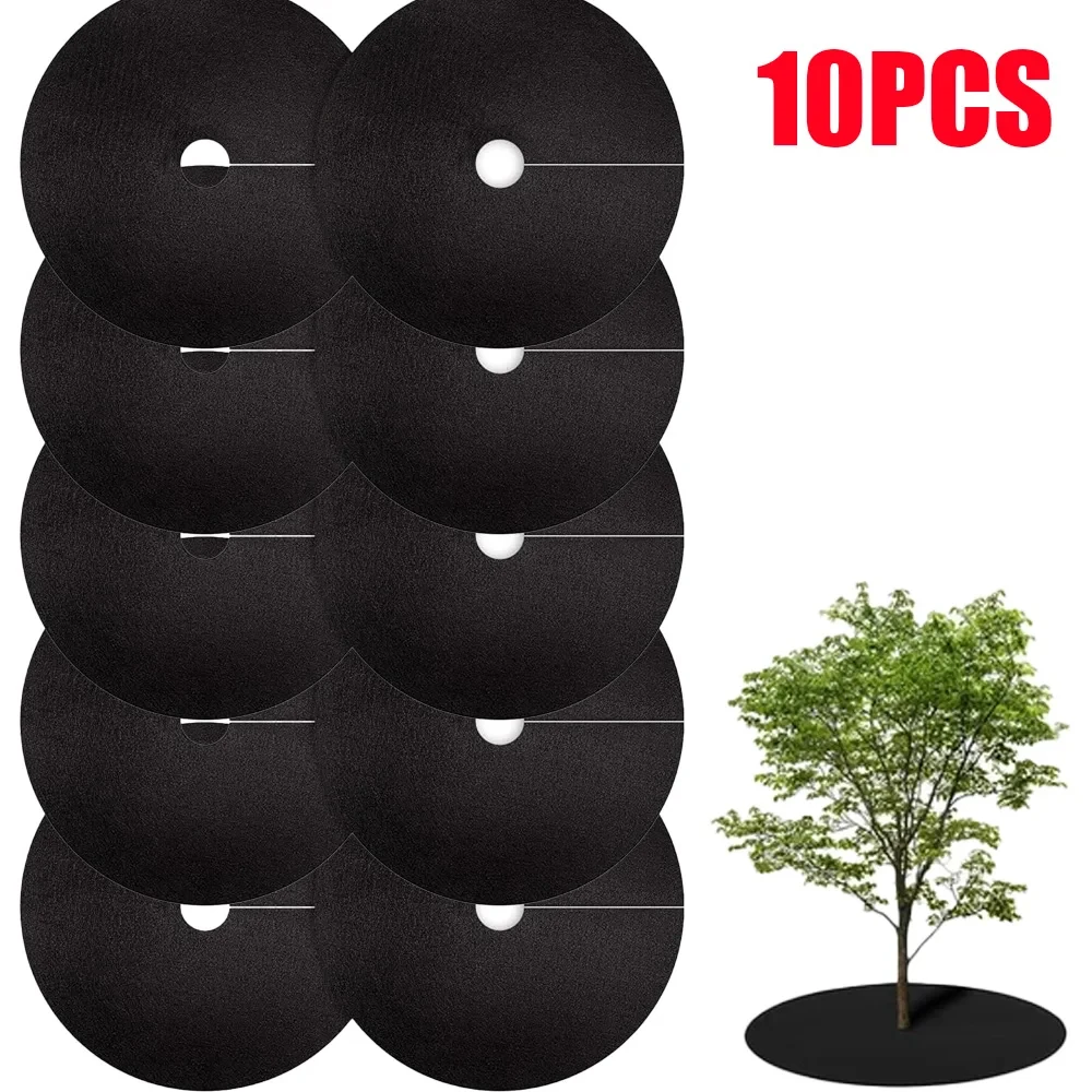 10PCS Non-Woven Tree Mulch Ring Degradable Tree Protector Mat Reusable Tree Weed Barrier for Weed Control Root Protectio