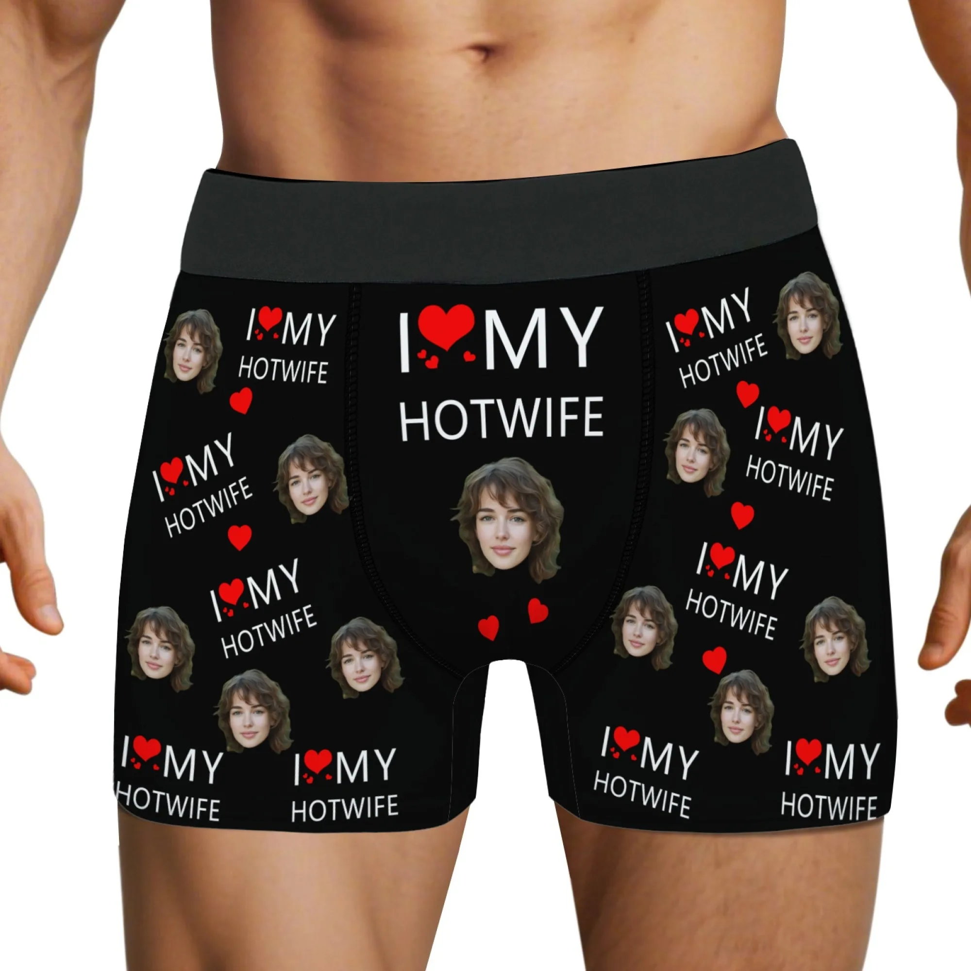 مضحك "My Amazing Hotwife" مخصص الوجه سراويل داخلية للرجال أسود أحمر القلب "I Love My HOTWIFE" هدية الذكرى السنوية الحلوة للزوج