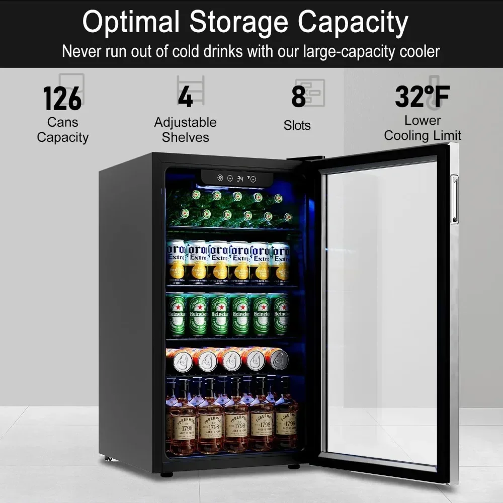 

3.2 Cu.Ft Mini Fridge,126 Can Glass Door for Drinks Soda- Small Refrigerator for Office Bedroom Home Bar, 4 Adjustable Shelves