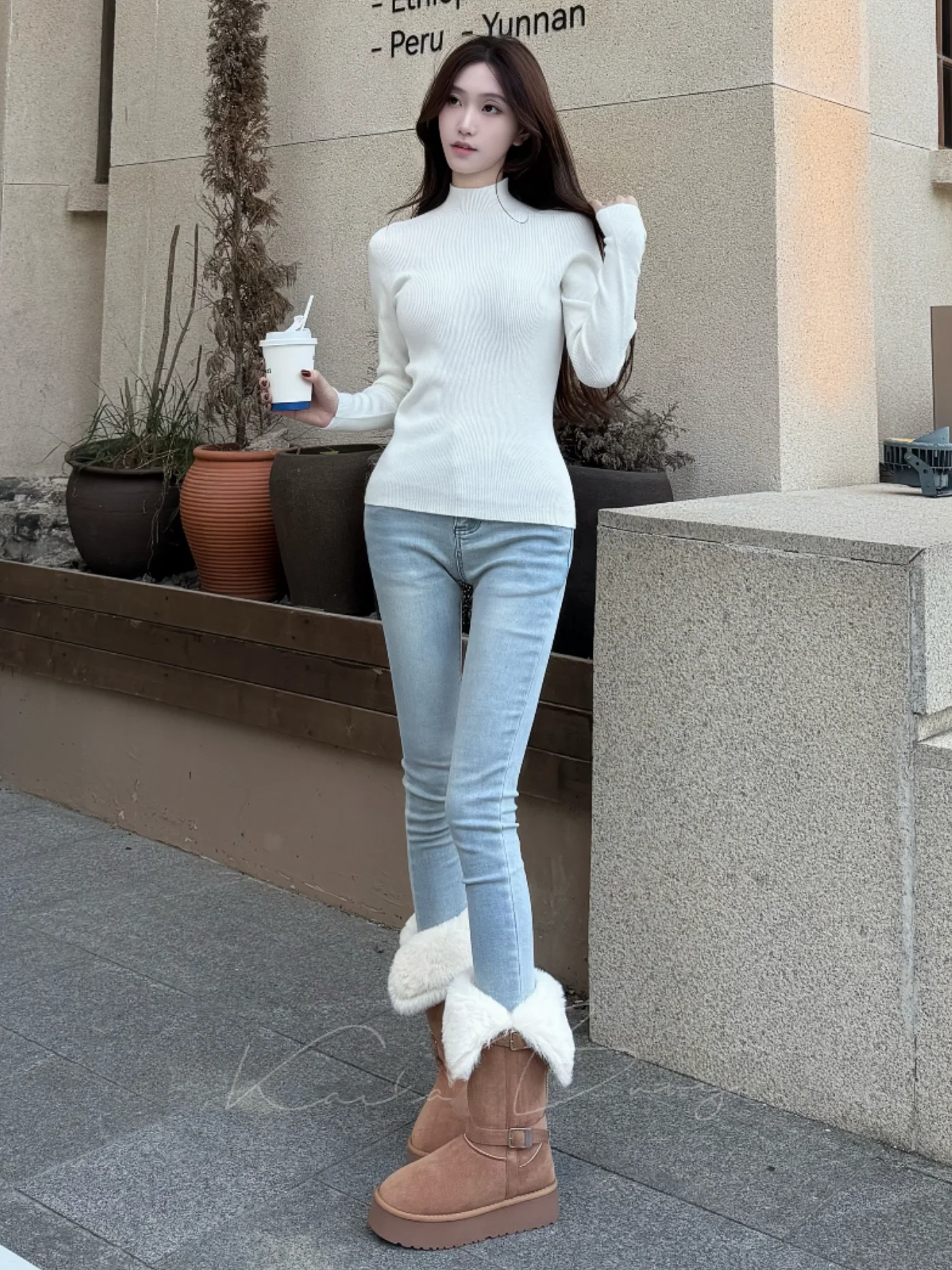 

Женские джинсы Slim Fit с высокой талией, корейский стиль, с узлом и кружевной отделкой, из хлопка с добавлением стрейча, осенняя коллекция, модные