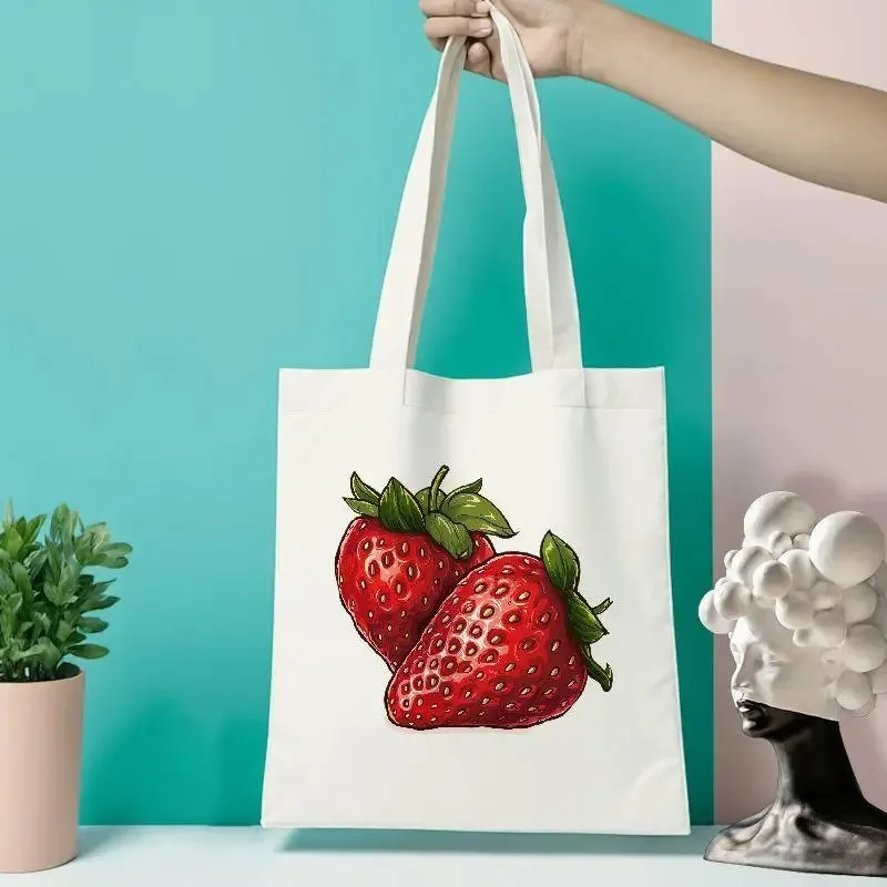 

White Casual T-Shirt Realistic Vegetable Fruit Print Tomato Slice Double Strawberries Daily Funny Top