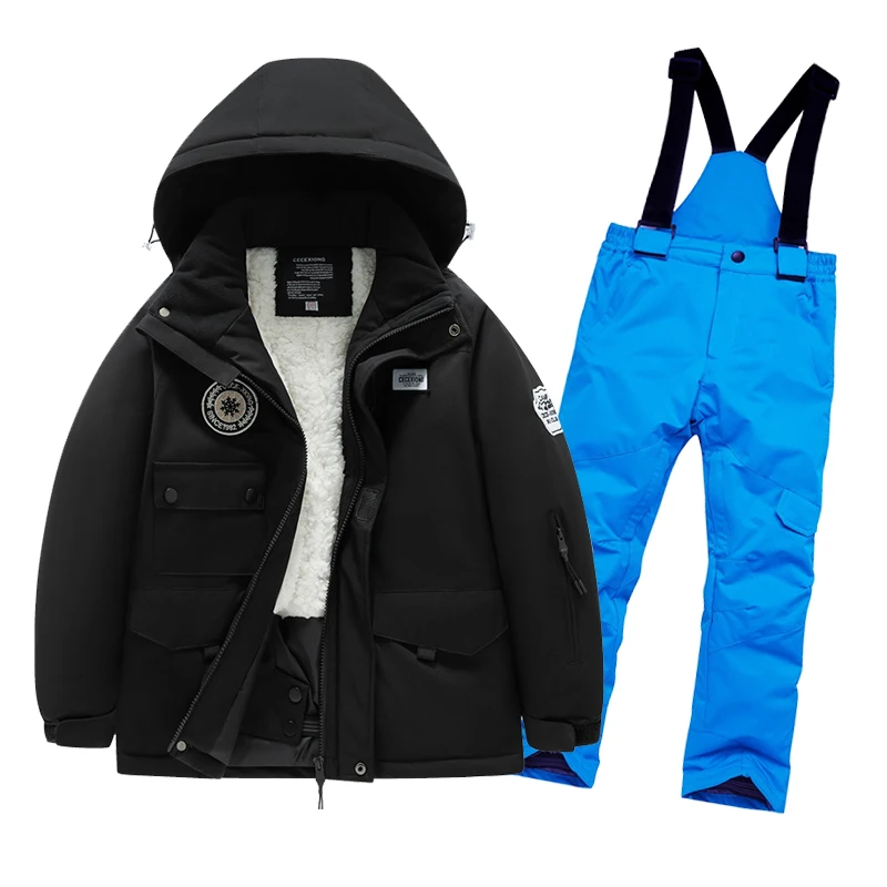 Winter Children Thermal Ski Suit Boys Girls Skiing Jacket Pants Set Windproof Waterproof Snowboarding Snowsuit Teenagers