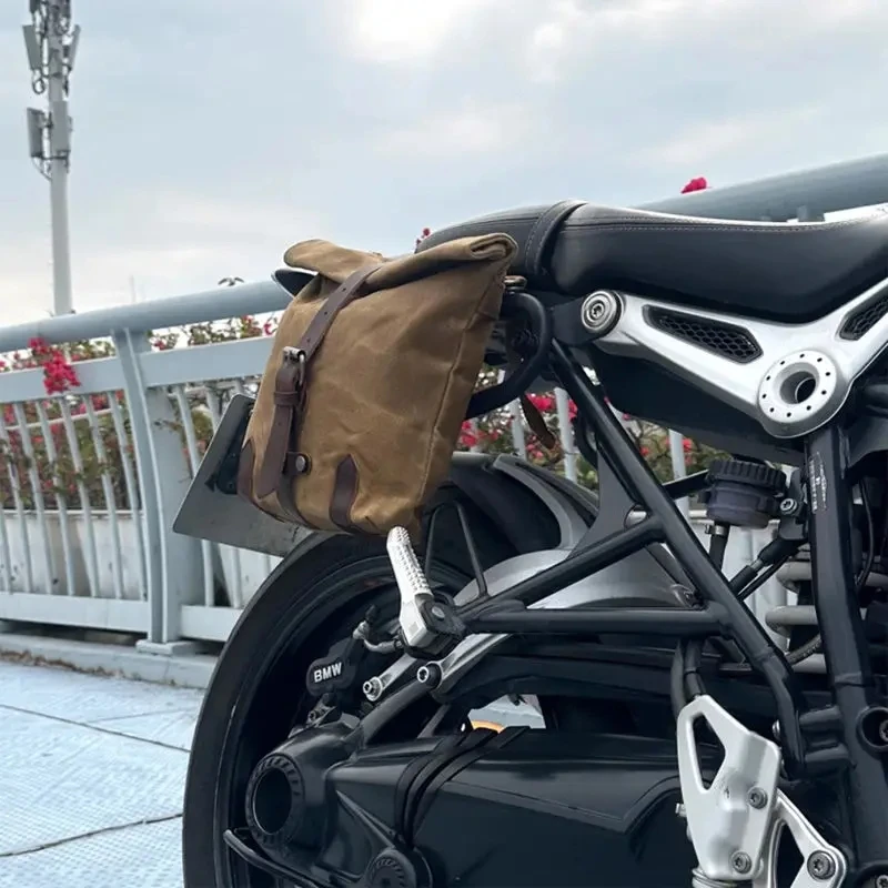Motorcycle Side Bag Vintage Waterproof Oil Wax Canvas Hanging Bag Toolkit Motorcycle Saddlebags For Maintenance Equipment Dail