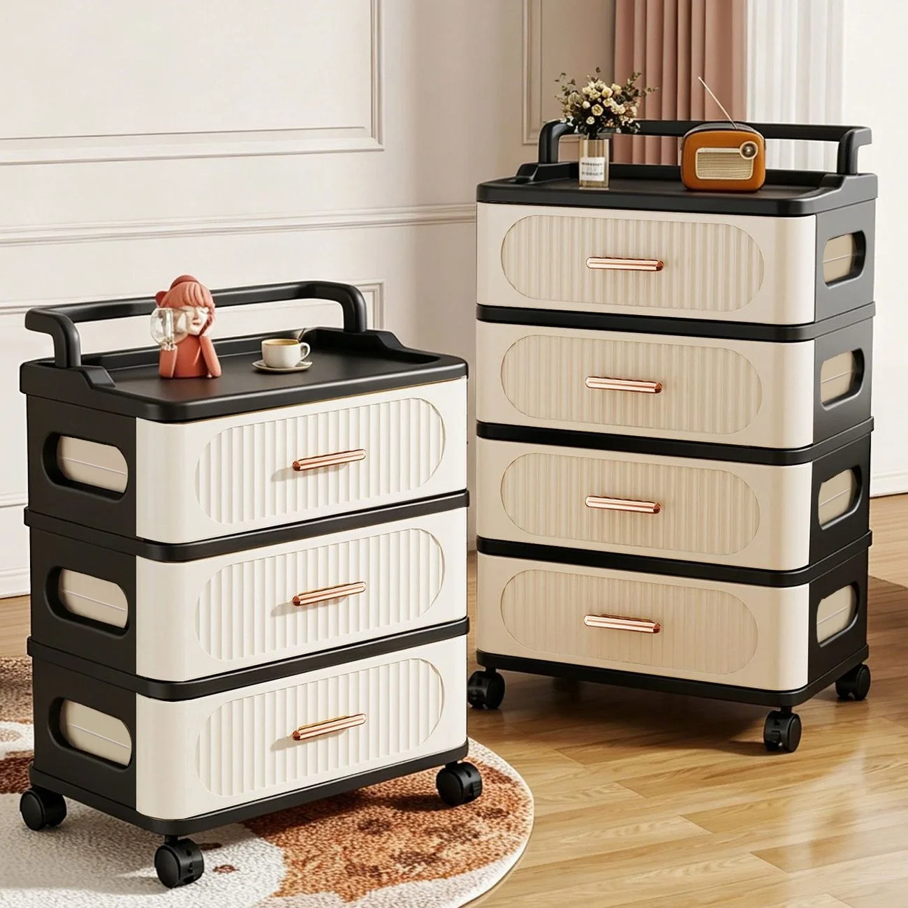 Étagère de rangement à tiroirs – modèle à plusieurs niveaux, portable et multifonctionnel, idéale pour le salon, avec boîte de rangement.