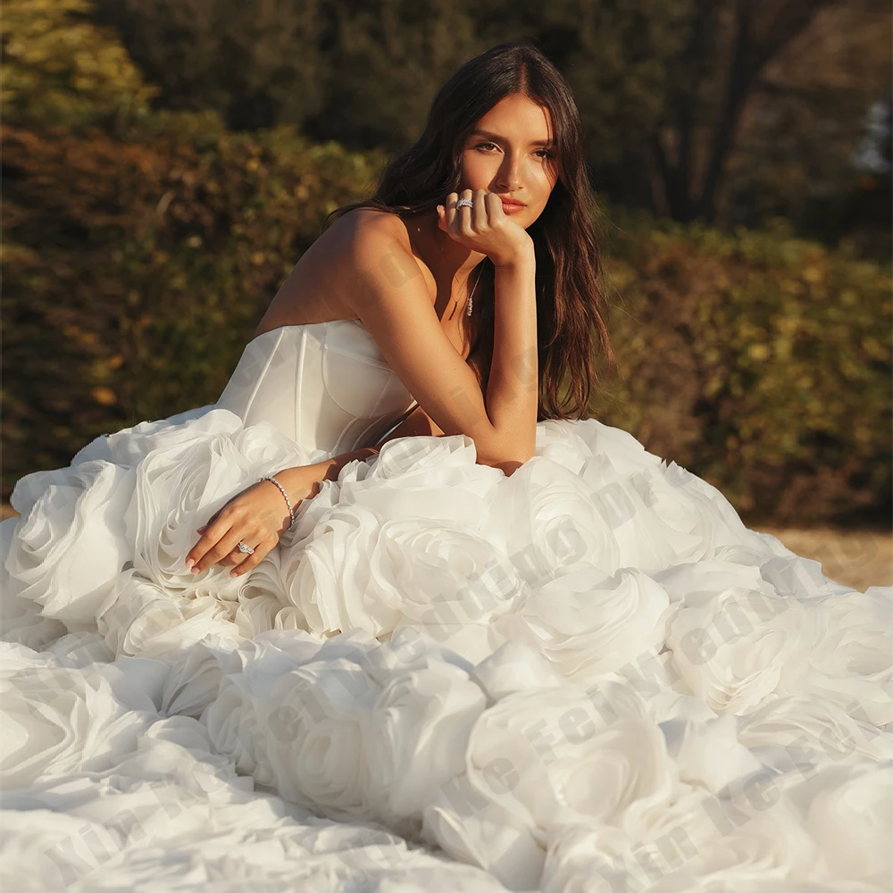 Gorgeous Women's Wedding Dresses Sexy Off Shoulder Sleeveless 3D Flower Princess Prom Gowns Formal Bridal Dress Party Customized