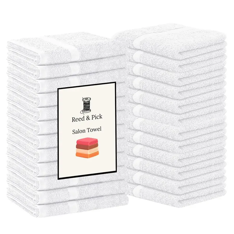 

ReedPick 24 Pack White Hand Towels 100 Cotton Spa Towels 16x26 inches Highly Absorbable Facial, Gym, Hair and Face Towels in Bu