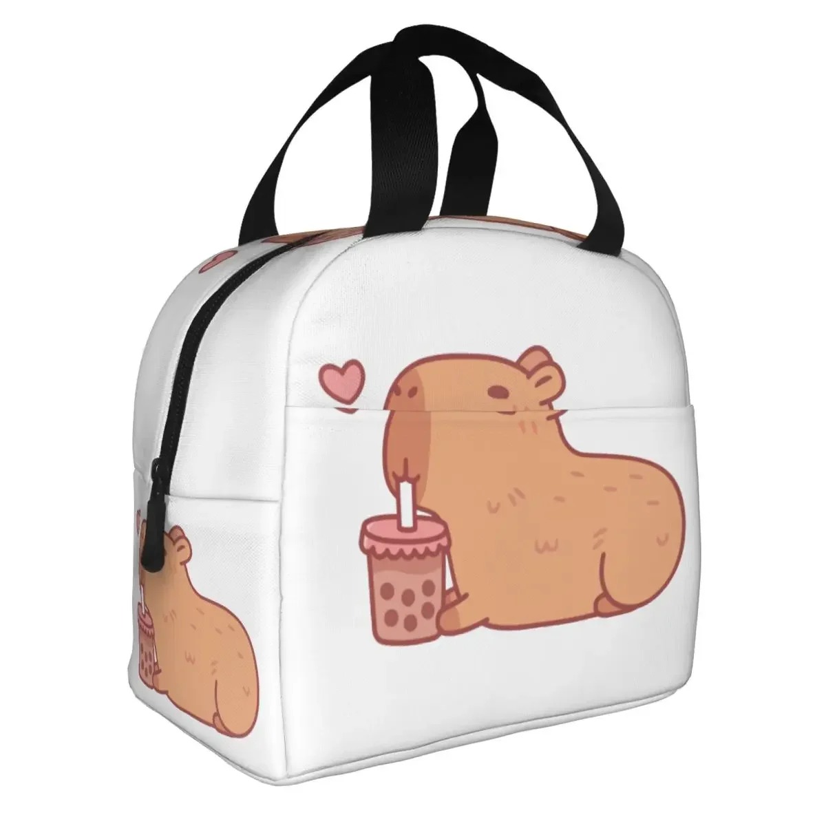 Custom Cute Capybara Chilling With Bubble Tea Insulated Lunch Tote Bag for Women Portable Thermal Cooler Food Lunch Box Travel