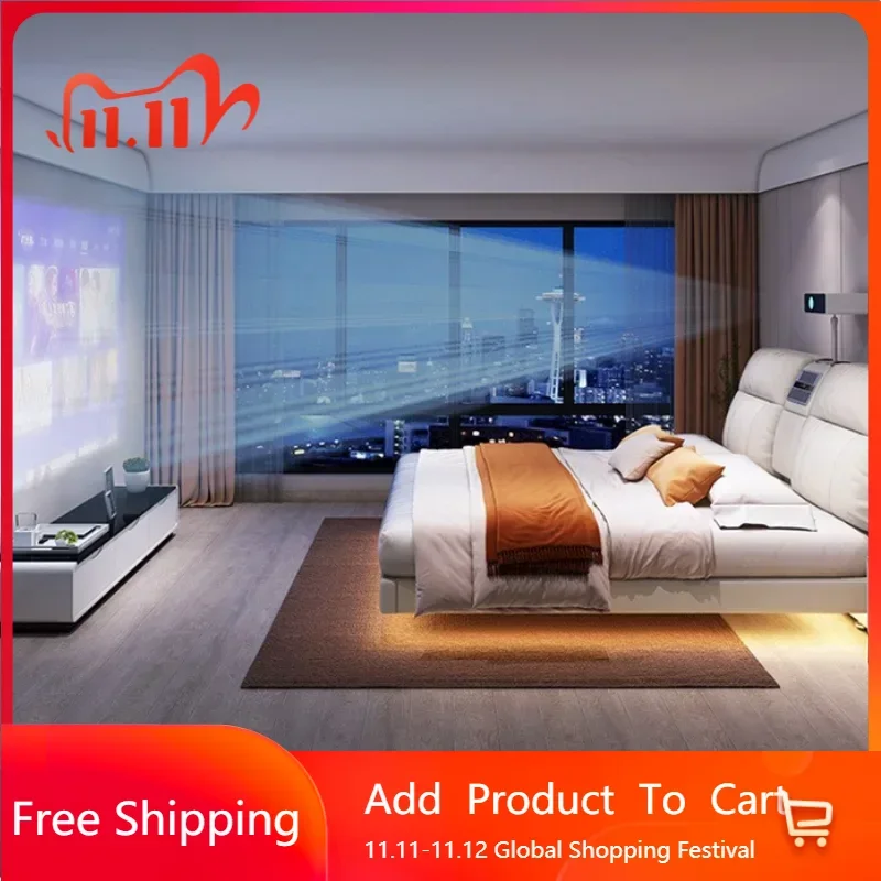 

Двуспальная современная роскошная двуспальная кровать, элегантный проектор, белая многофункциональная кровать, эргономичная модная мебель Cama