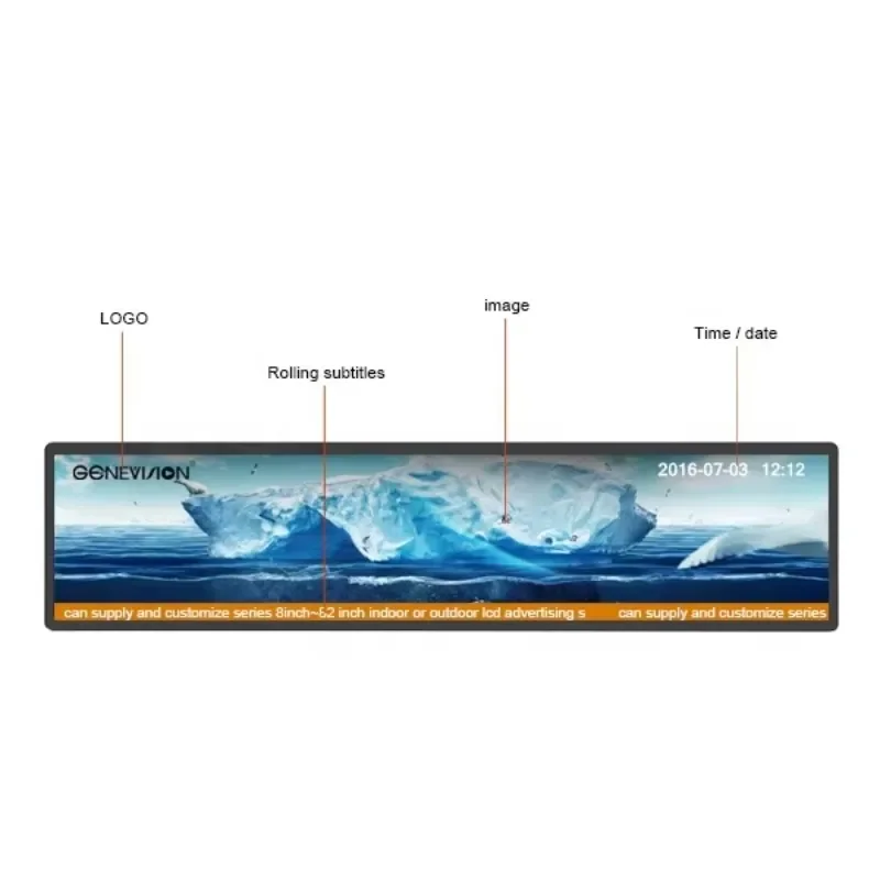 21.5 Inch 1/3 Resizing Special Size ultra Stretched Horizontal bar Lcd Advertising Screen