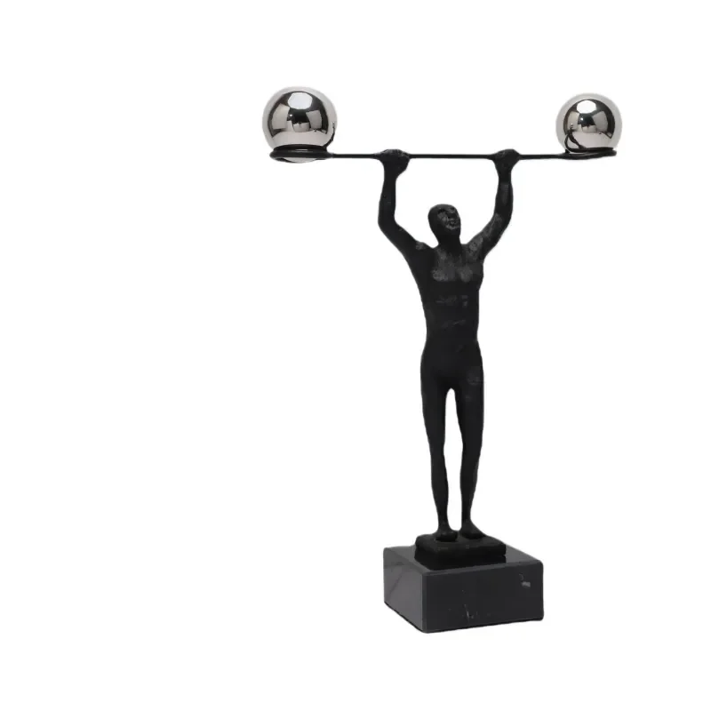Modern Simple Metal Weightlifter Art Ornament Model for Room Living Room Niche Entrance Home Desktop Soft Decoration