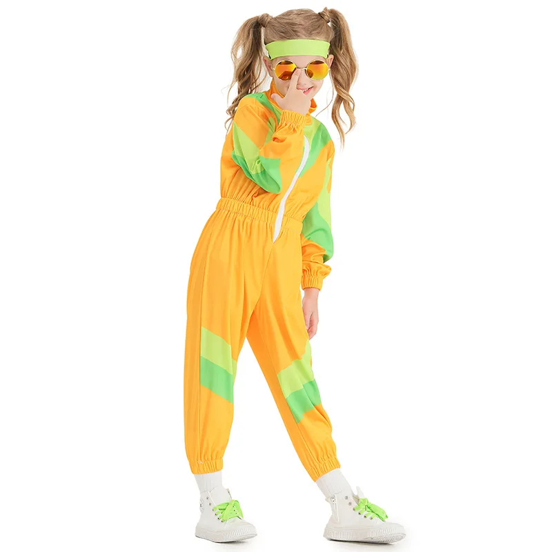 80s Kids Hip Pop Costume Retro Disco Cosplay Dance Jumpsuit Outfits Girls Dance Sports Suit School Stage Party Clothes Children