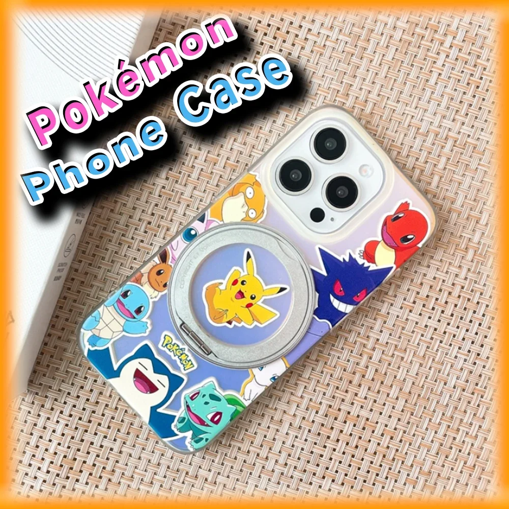 Kawaii Pikachu Shockproof Case for IPhone 16 15 14 13 12 Pro Max Pokémon Anime Cute Fashion Protective Cover with Filp Stand