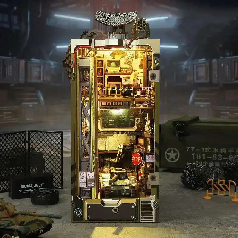 

НОВЫЙ DIY деревянный книжный уголок, военная база, фигурки, миниатюрные наборы, подставка для книг, книжная полка ручной работы для друзей, подарки, домашний декор, поделки