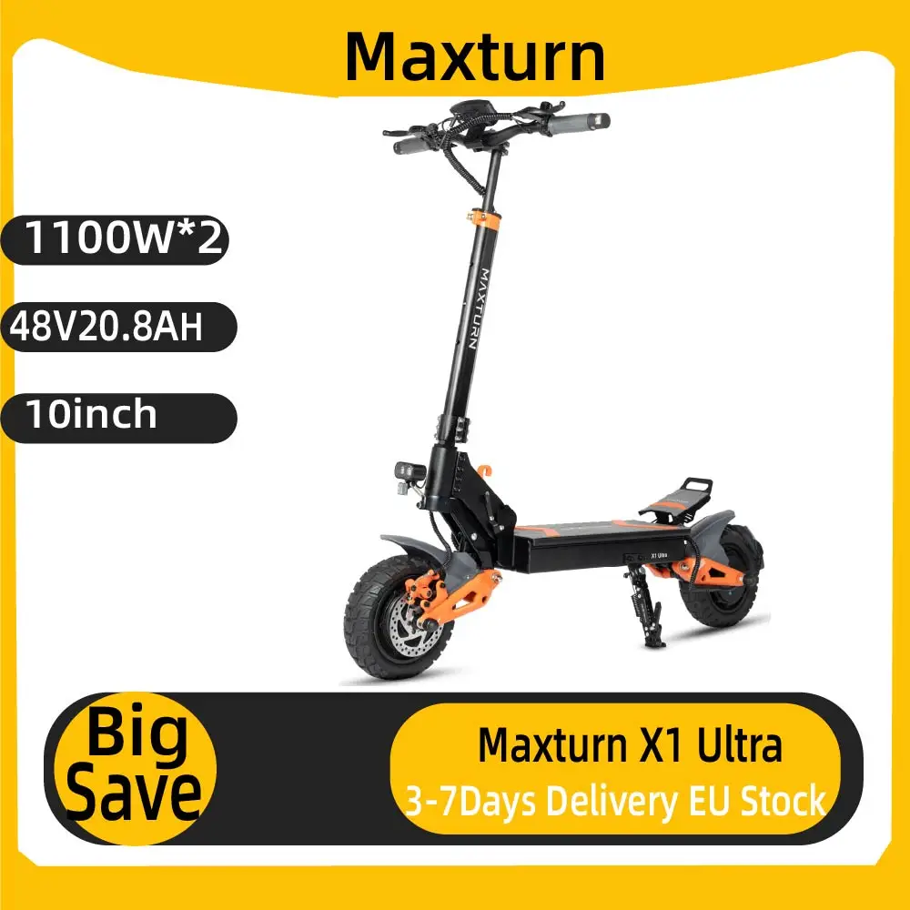 Trottinette électrique pour adultes Maxturn X1 Ultra, 1100W*2, double moteur, batterie 48V20.8AH, trottinette électrique pliable, pneus tout-terrain de 10 pouces, Escooter