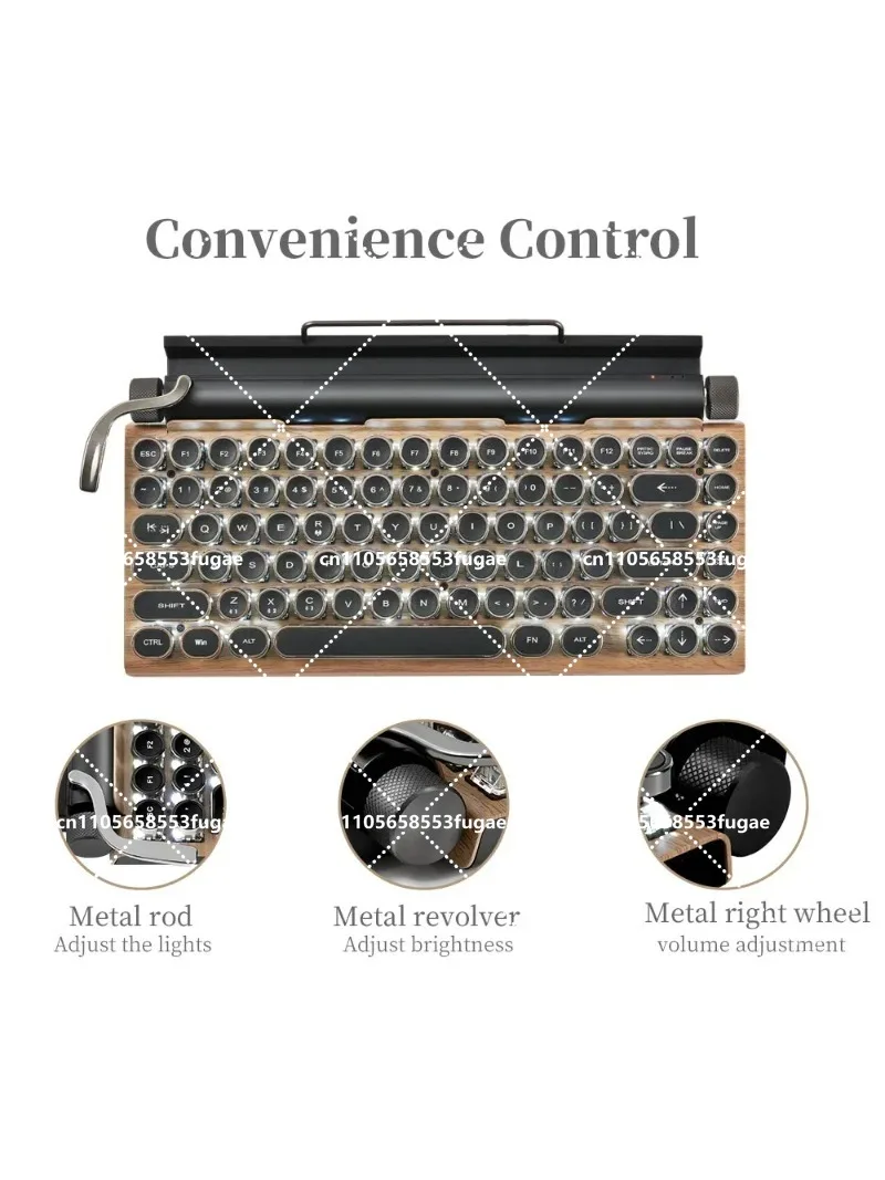 NEWTypewriter Keyboard 83 Keys Vintage Wireless Mechanical RGB Keyboard with Metal Round Blue Switch ﻿For Desktop PC/Laptop/Phon