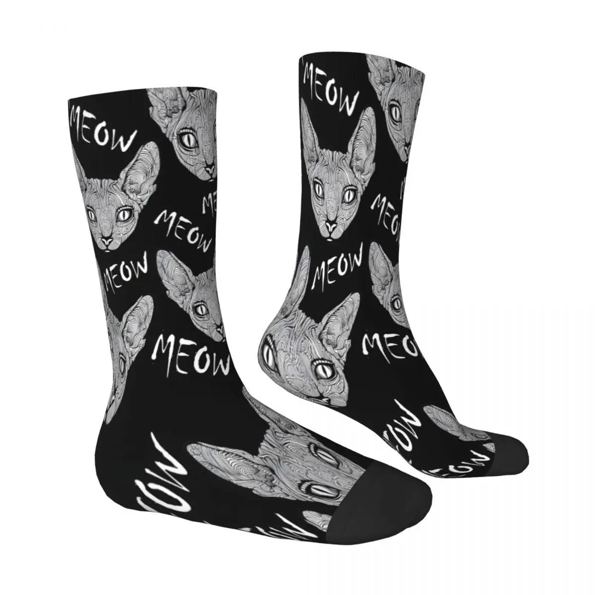 Sphynx Cat Print Black Cat Halloween Meme Socks Male Mens Women Autumn Stockings Polyester