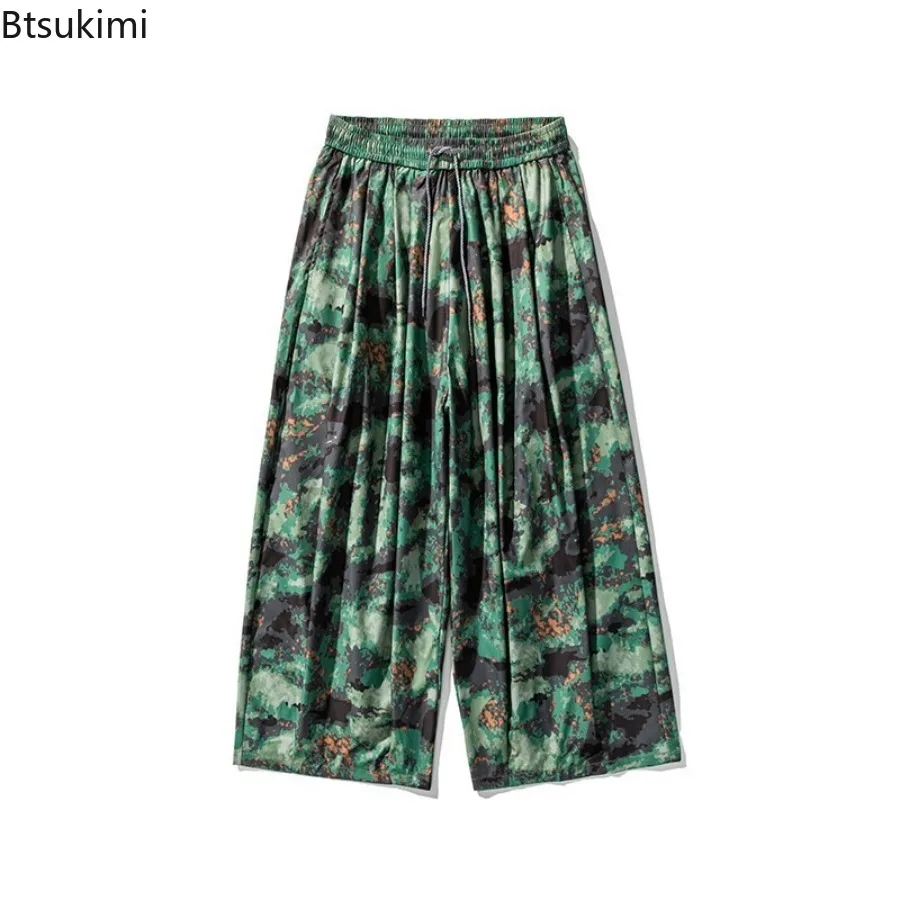 Men's Summer New Plus Size Japanese Style Retro Camouflage Trousers  Trendy Casual Straight Leg Wide Leg Pants Male Cargo Pants