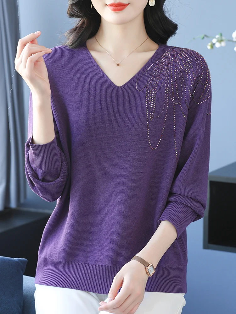 

V Neck Knitted Tops 2025 Spring Fashion Women's Sweaters Pullovers Femme Casual Sweater Woman