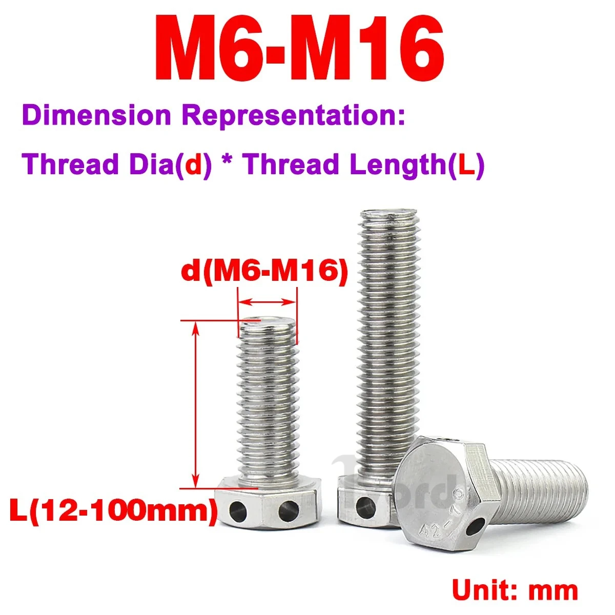 304 Stainless Steel Head Perforated External Hexagon Screw / Screw With Safety Hole M6-M16