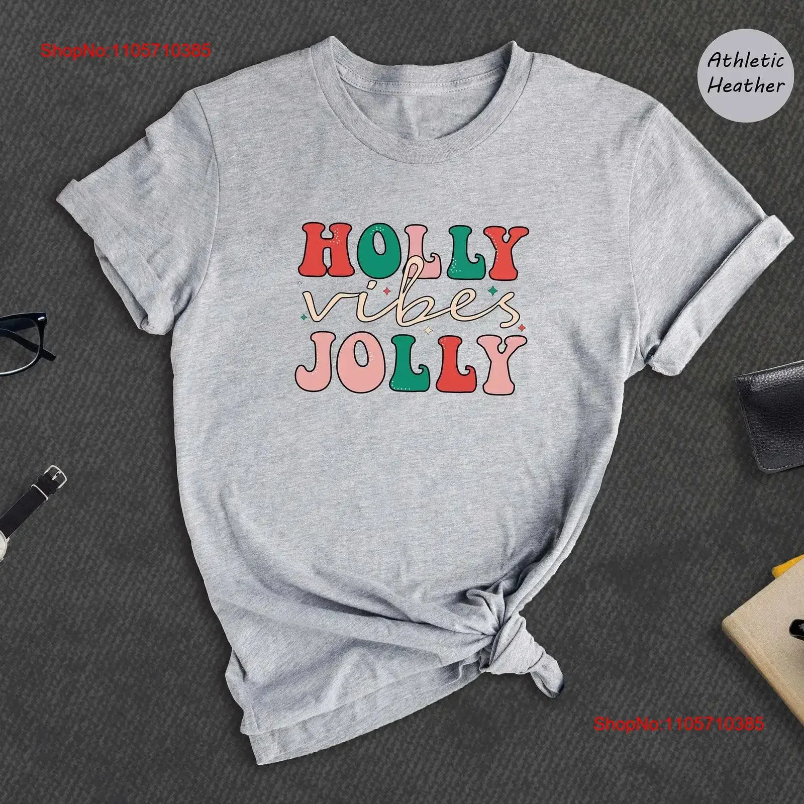 Holly Vibes Jolly T Shirt Have A Christmas Matching Family vintage Washed Unisex graphic Versatile fashion streetwear homme