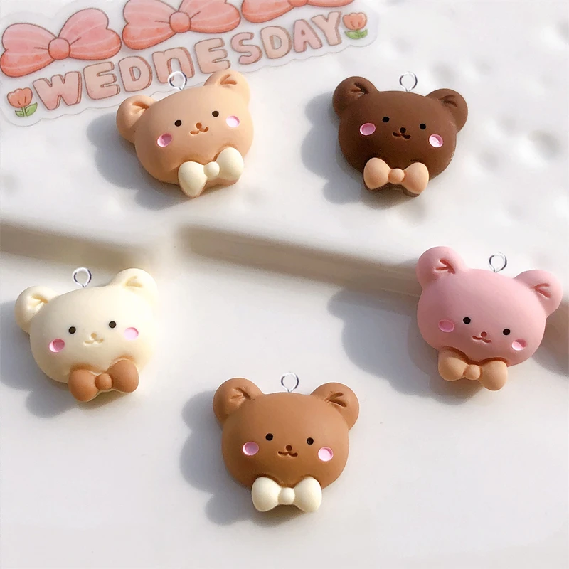 10Pcs Lovely Animal Bear Head Charms For Earrings Keychain Jewelry Making Cute Pendants Flatback Patch for Fridge Magnet C956