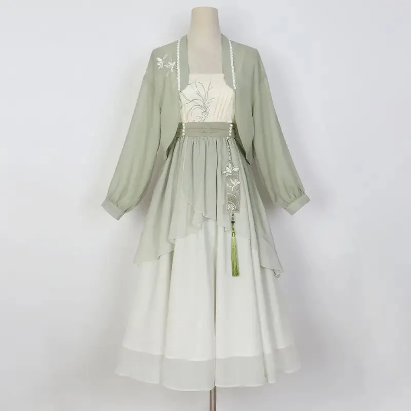 Cy [مجموعة الأوركيد] تحسين النمط الصيني هان عنصر طول الصدر Hanfu أعلى الرافعة مجموعة فستان بكم طويل Hanfu لوليتا الرأس