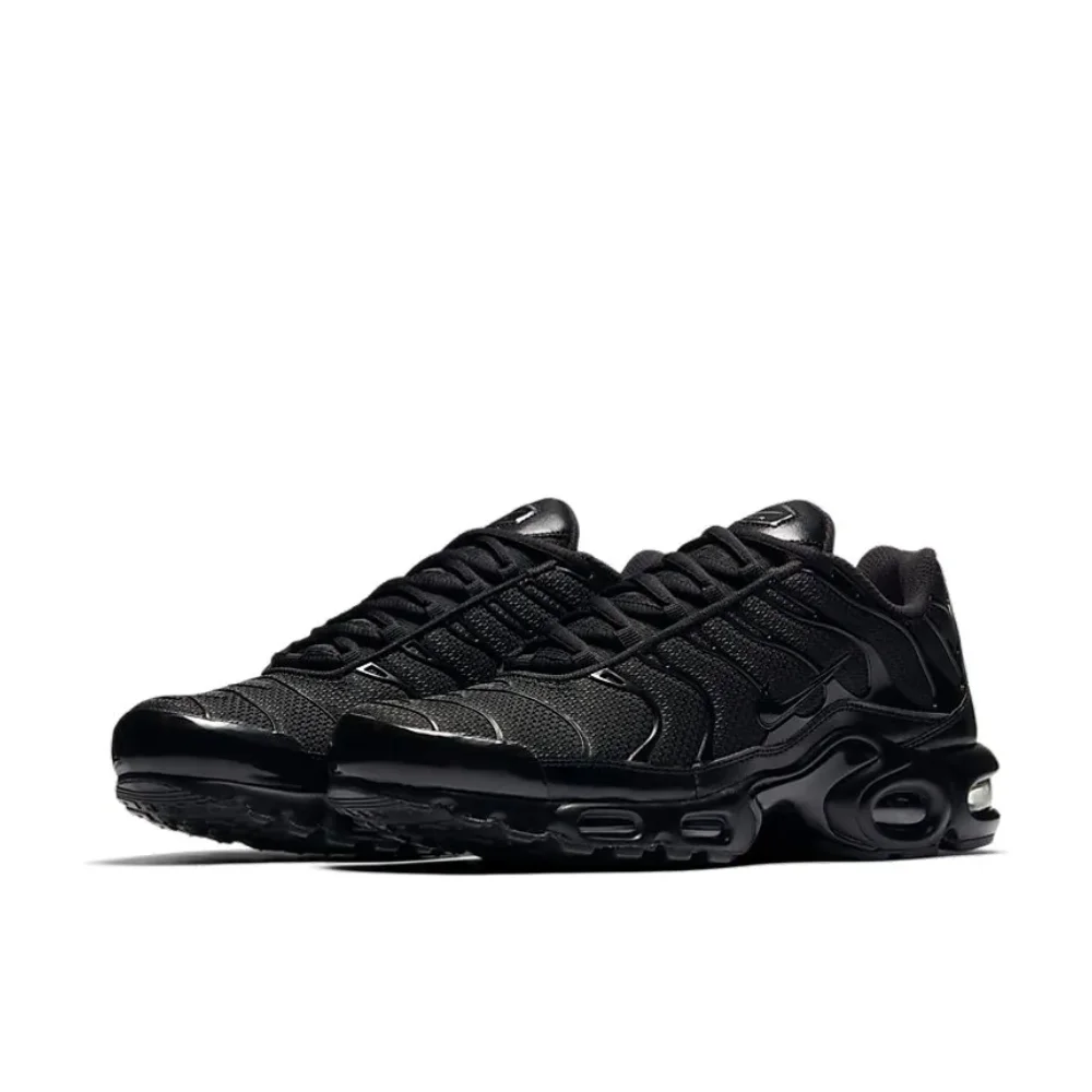 Nike Air Max Plus sepatu lari pria, sneaker asli Retro nyaman menyerap guncangan hitam