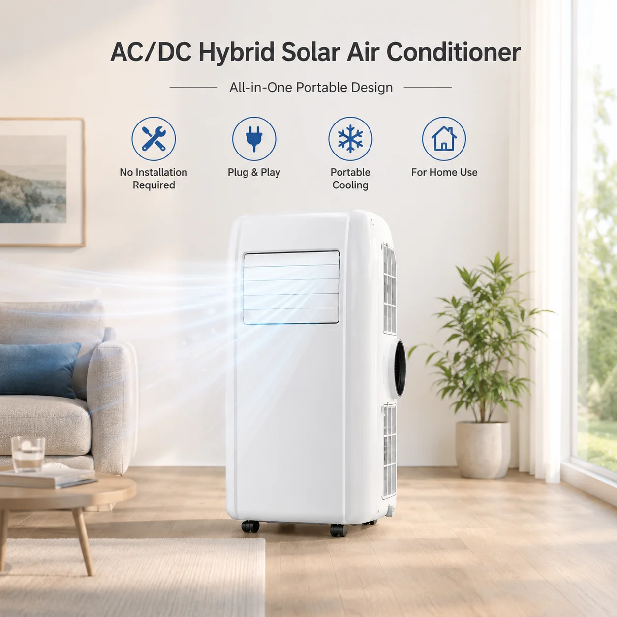 Top Rated DC 48V Hybrid AC for Modern Home No Installation and Energy Efficient Popular Portable Air Conditioner System
