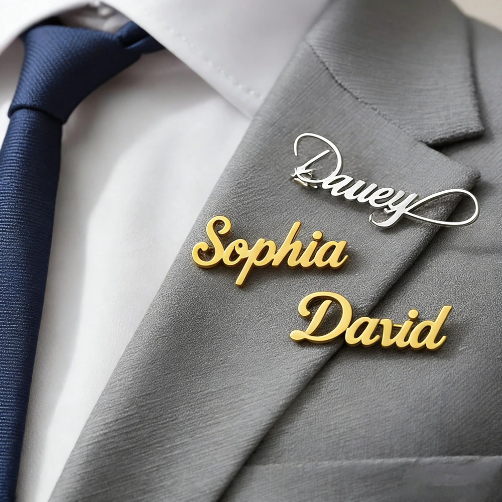 

Personalized Name Lapel Pin Bridesmaid Gift for Women Wedding Jewelry Custom Nameplate Brooch Best Man Stainless Steel Hat Pins