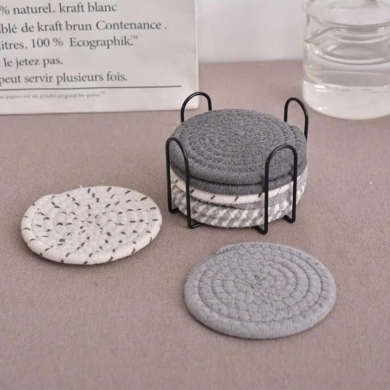 

8 Pcs Weaving Anti-scalding Mat Cotton Material with Storage Rack Coasters Pot Bowl Disk Tea Coaster Home Office Coffee Shop Use