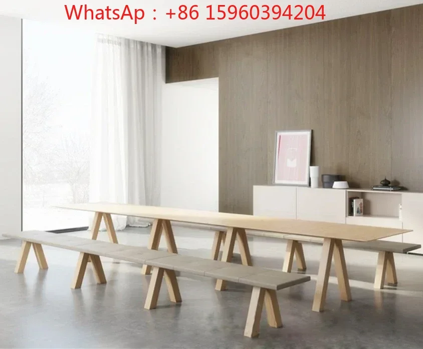 

Обеденный стол из цельного дерева в скандинавском стиле, простой современный небольшой стол с длинной полосой для конференций, стильный рабочий стол, повседневный журнальный столик