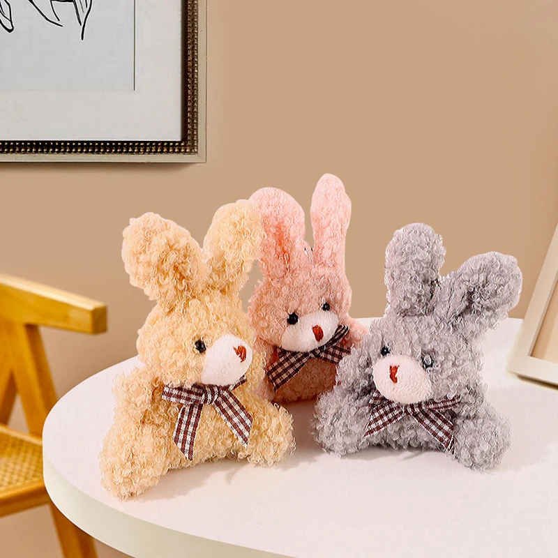 1PC Mini Bow Tie Rabbit Plush Keychain Cute Bunny Doll Bag Charm Cartoon Pendant Keyrings Gift For Girls DIY Decoration