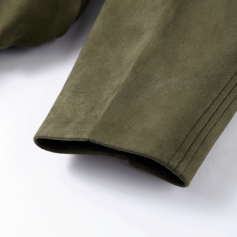Vintage-Jacke aus massivem Kunstwildleder mit Reißverschluss für Damen, modisch, elastische Taille, Taschen, Reverskragen, locker geschnittener Mantel, Damen-Alltags-Street-Outfit. – Detail 7